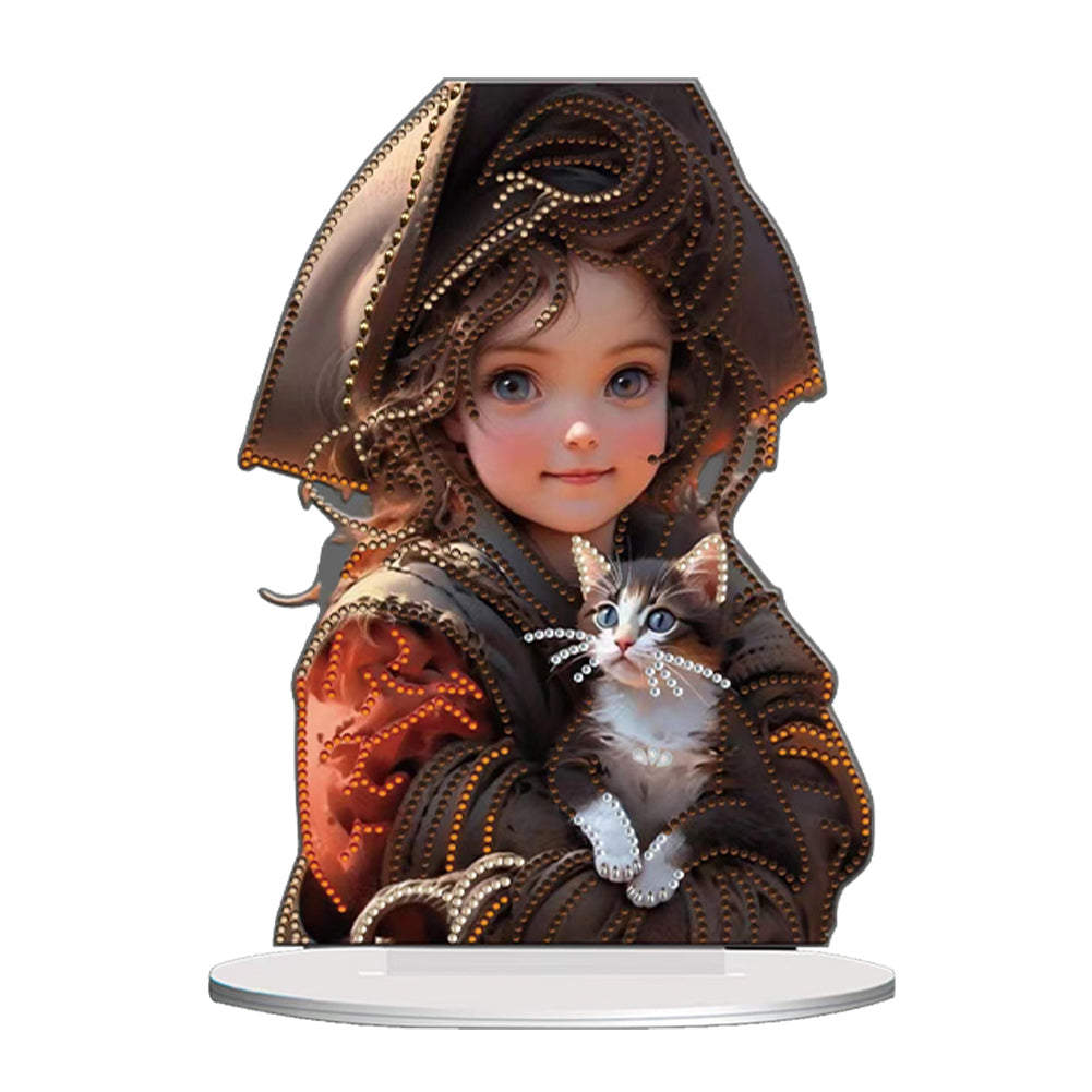 Acrylic Little Girl Diamond Painting Tabletop Ornament Kit for Home Office Decor