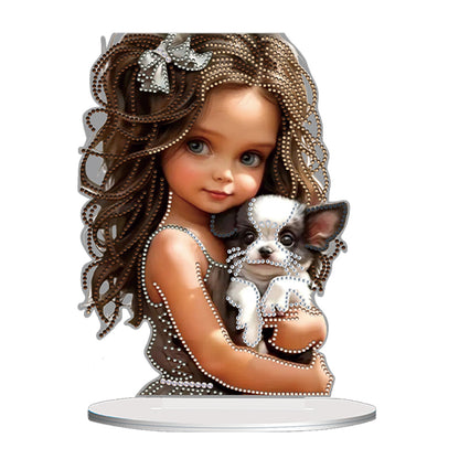 Acrylic Little Girl Diamond Painting Tabletop Ornament Kit for Home Office Decor