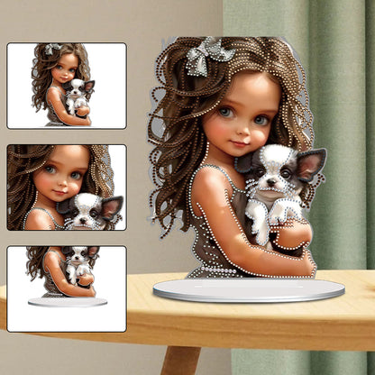 Acrylic Little Girl Diamond Painting Tabletop Ornament Kit for Home Office Decor