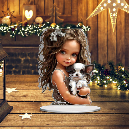 Acrylic Little Girl Diamond Painting Tabletop Ornament Kit for Home Office Decor