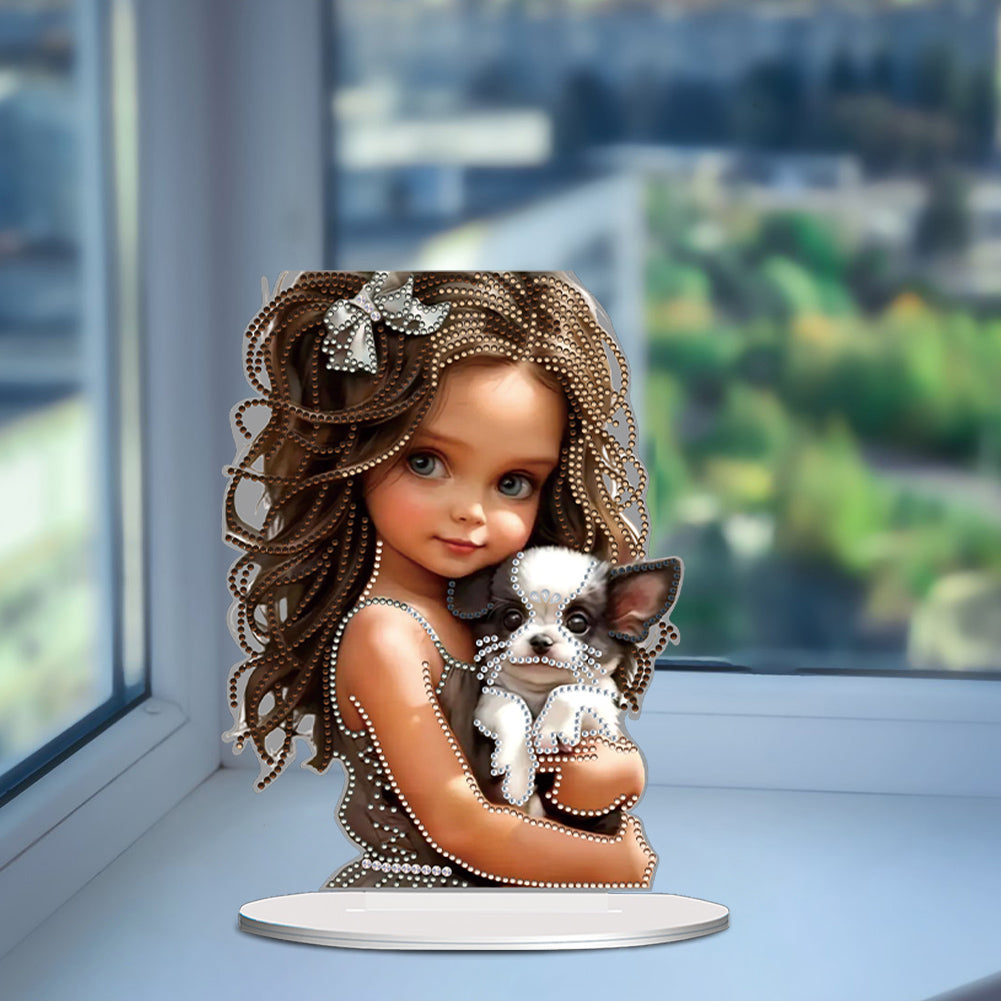 Acrylic Little Girl Diamond Painting Tabletop Ornament Kit for Home Office Decor