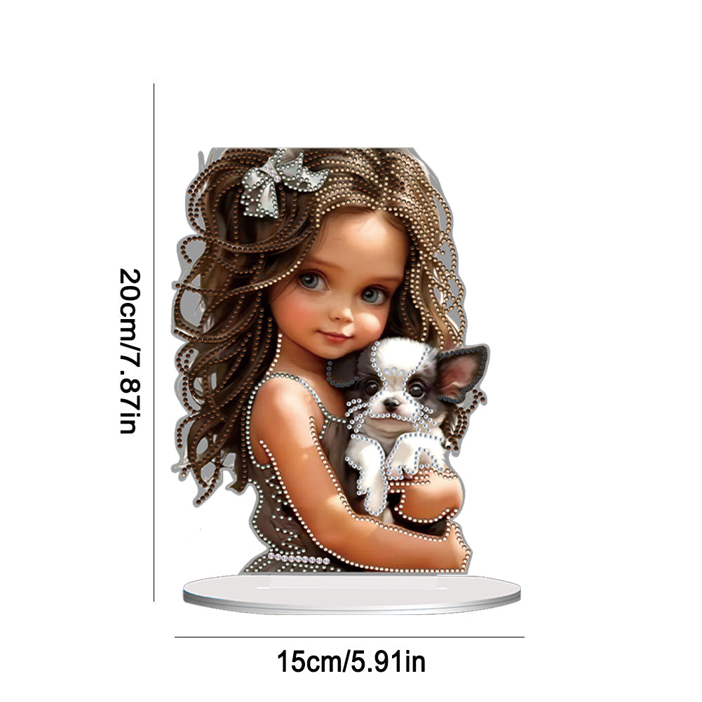 Acrylic Little Girl Diamond Painting Tabletop Ornament Kit for Home Office Decor