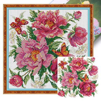 Charm Peony - 14CT Stamped Cross Stitch 37*37CM