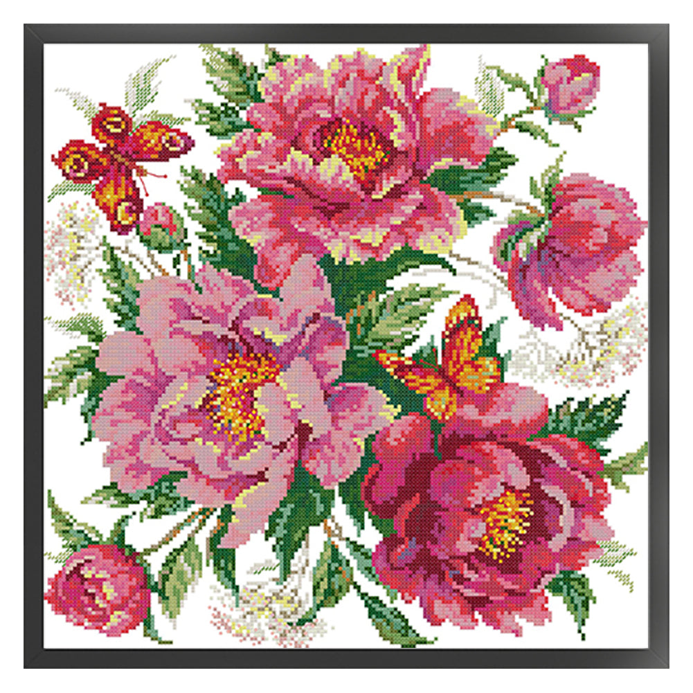 Charm Peony - 14CT Stamped Cross Stitch 37*37CM