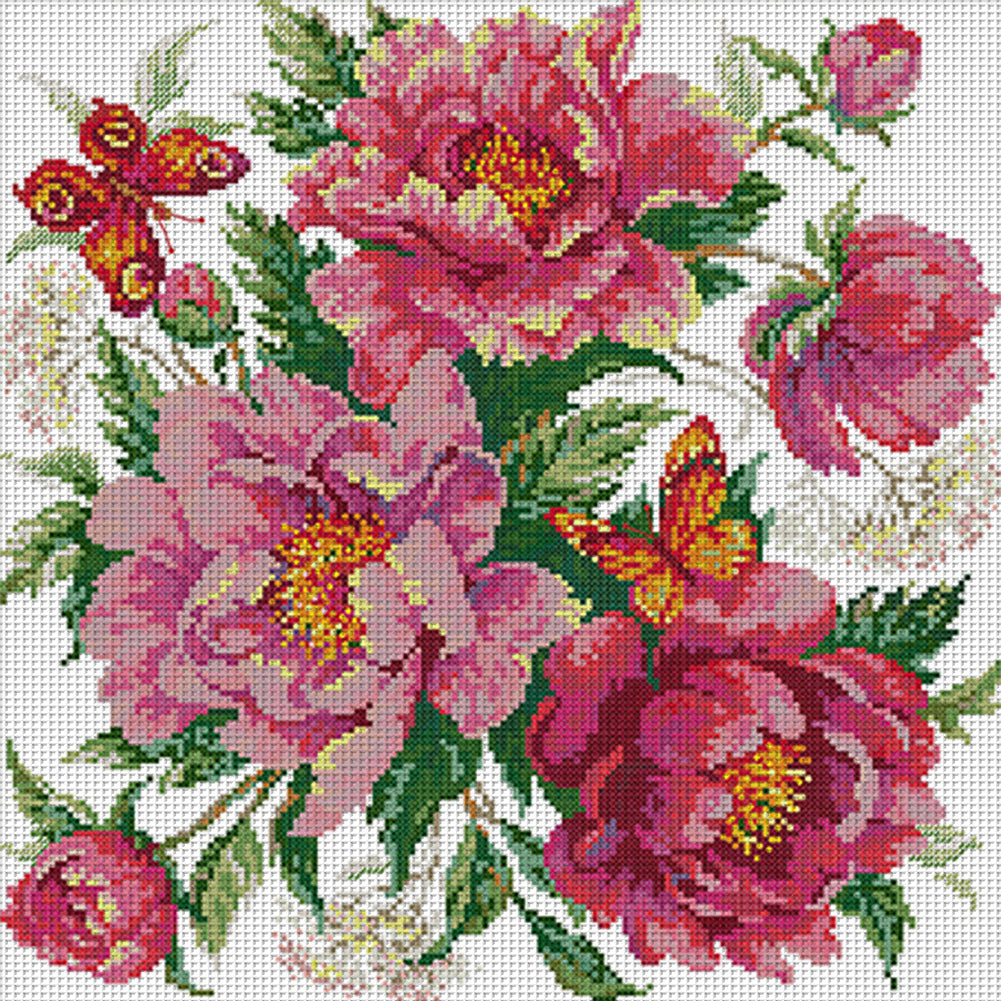 Charm Peony - 14CT Stamped Cross Stitch 37*37CM