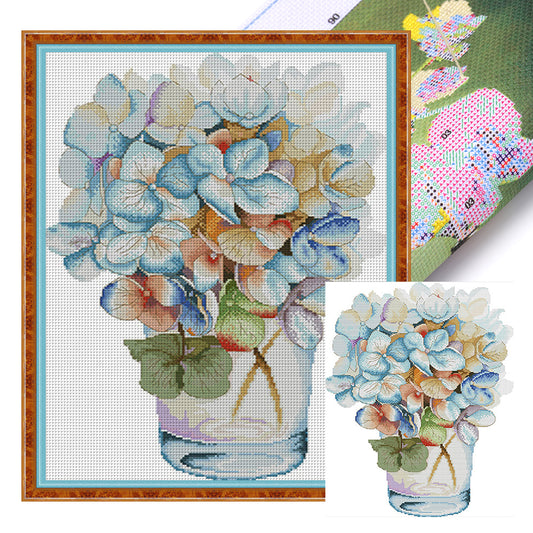 Watercolor Hydrangea - 14CT Stamped Cross Stitch 36*48CM(Joy Sunday)
