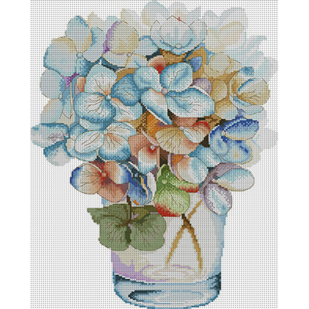 Watercolor Hydrangea - 14CT Stamped Cross Stitch 36*48CM(Joy Sunday)