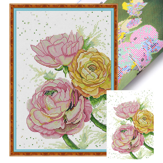 Platycodon Flowers In Summer - 14CT Stamped Cross Stitch 23*33CM(Joy Sunday)