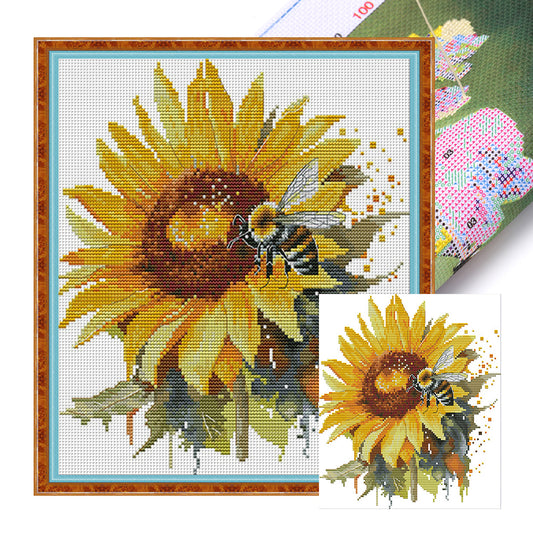 Sunflowers And Bees - 14CT Stamped Cross Stitch 28*30CM(Joy Sunday)