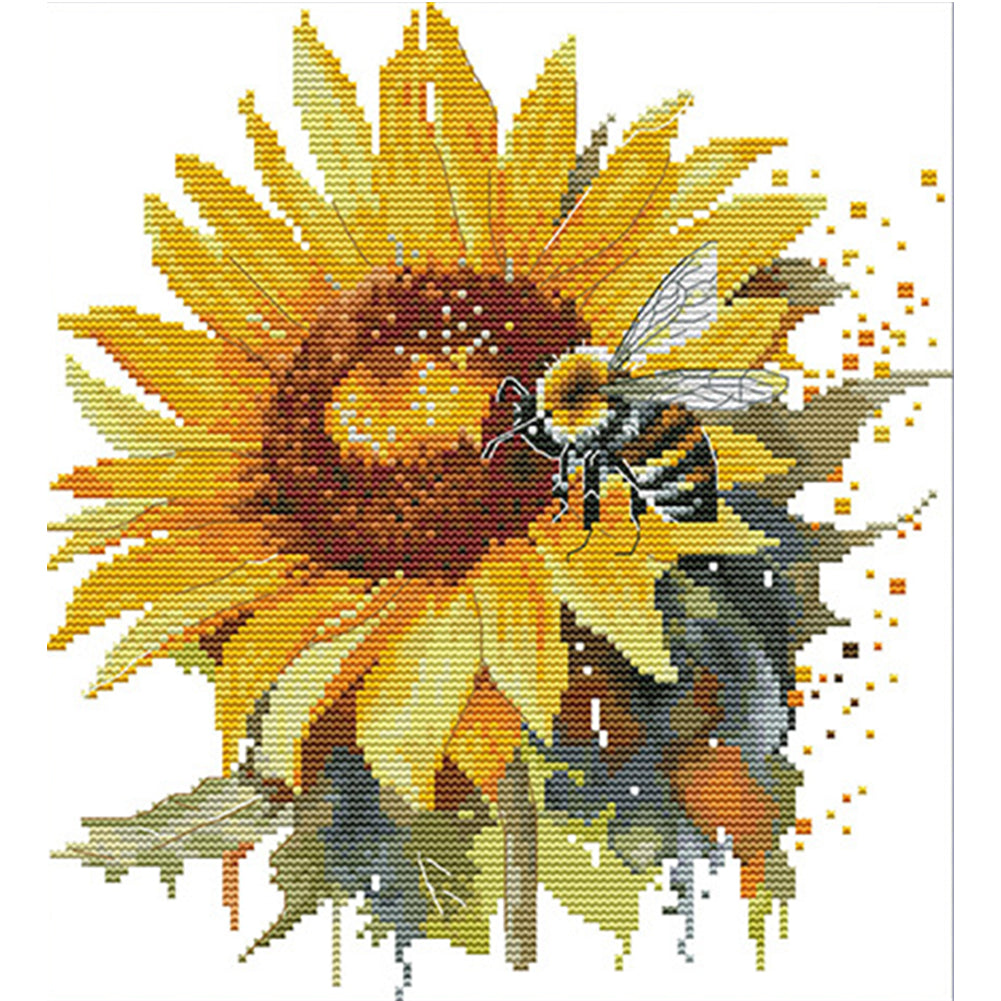 Sunflowers And Bees - 14CT Stamped Cross Stitch 28*30CM(Joy Sunday)