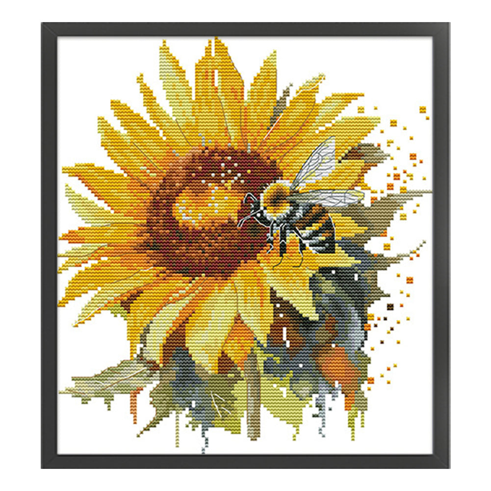 Sunflowers And Bees - 14CT Stamped Cross Stitch 28*30CM(Joy Sunday)