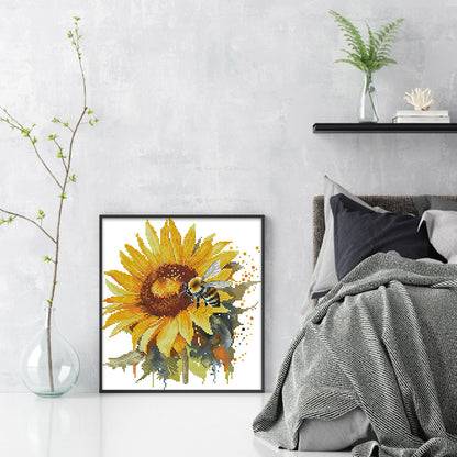 Sunflowers And Bees - 14CT Stamped Cross Stitch 28*30CM(Joy Sunday)