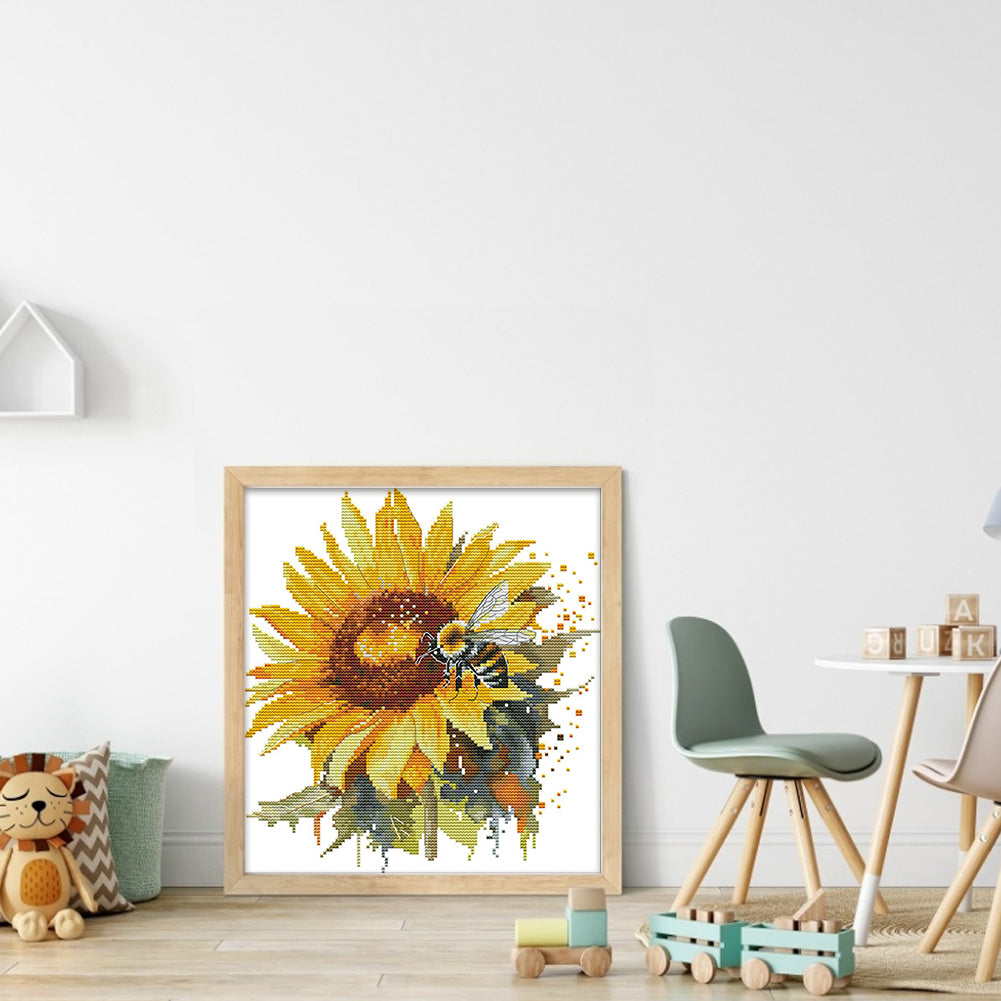 Sunflowers And Bees - 14CT Stamped Cross Stitch 28*30CM(Joy Sunday)