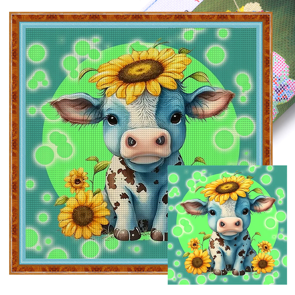 Cow And Sunflower - 11CT Stamped Cross Stitch 40*40CM