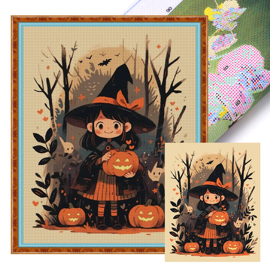 Pumpkin Little Witch - 11CT Stamped Cross Stitch 45*55CM