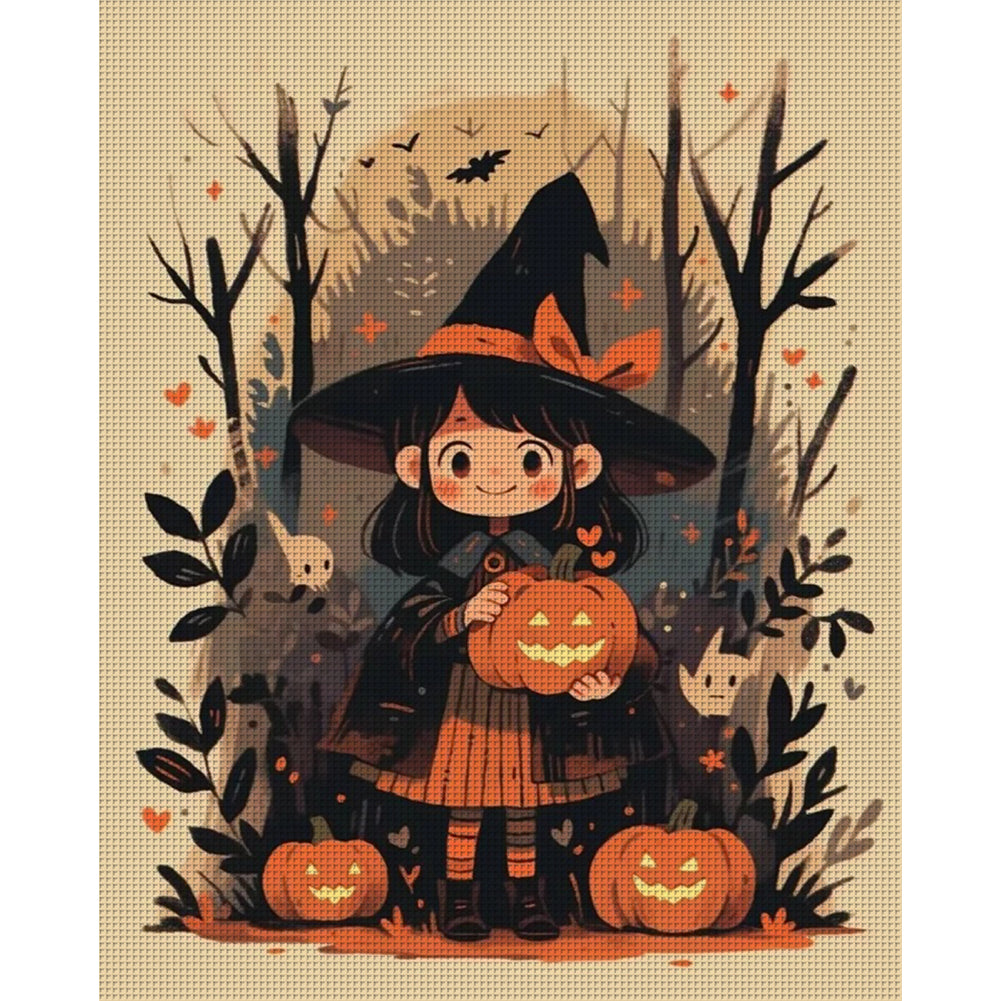 Pumpkin Little Witch - 11CT Stamped Cross Stitch 45*55CM