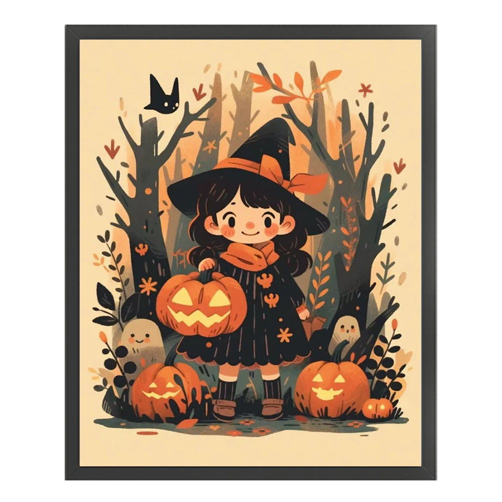 Pumpkin Little Witch - 11CT Stamped Cross Stitch 45*55CM