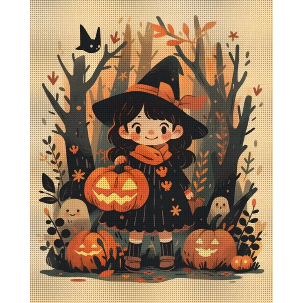 Pumpkin Little Witch - 11CT Stamped Cross Stitch 45*55CM