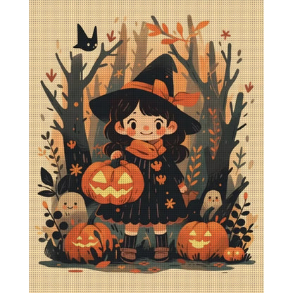 Pumpkin Little Witch - 11CT Stamped Cross Stitch 45*55CM