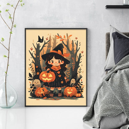 Pumpkin Little Witch - 11CT Stamped Cross Stitch 45*55CM