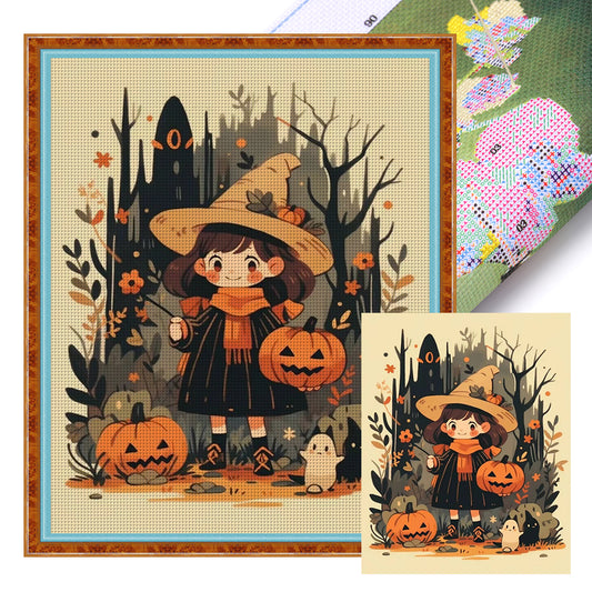 Pumpkin Little Witch - 11CT Stamped Cross Stitch 45*55CM