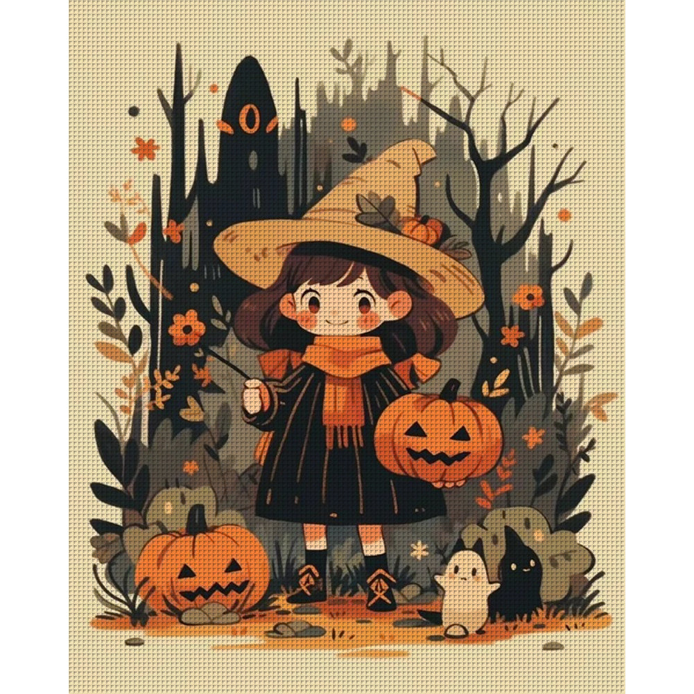 Pumpkin Little Witch - 11CT Stamped Cross Stitch 45*55CM