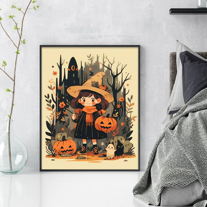 Pumpkin Little Witch - 11CT Stamped Cross Stitch 45*55CM