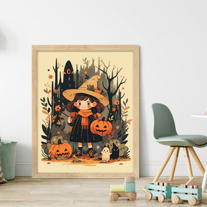 Pumpkin Little Witch - 11CT Stamped Cross Stitch 45*55CM