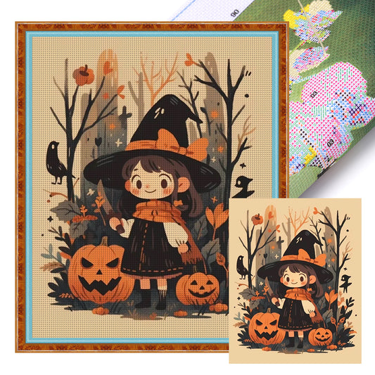 Pumpkin Little Witch - 11CT Stamped Cross Stitch 45*55CM