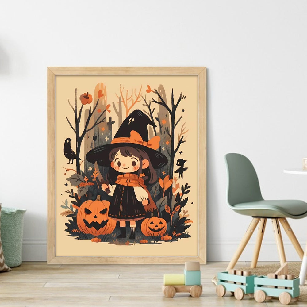 Pumpkin Little Witch - 11CT Stamped Cross Stitch 45*55CM