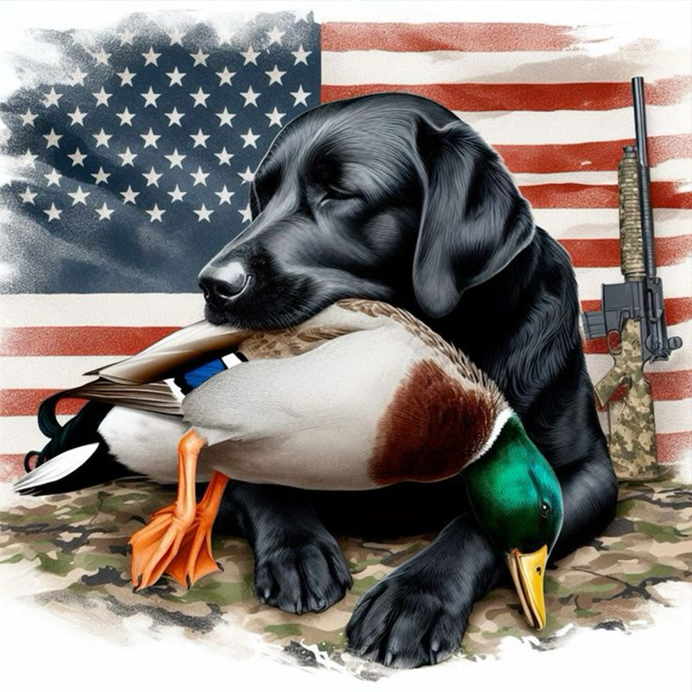 American Flag And Hound - Full Round Drill Diamond Painting 30*30CM