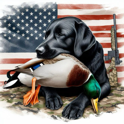 American Flag And Hound - Full Round Drill Diamond Painting 30*30CM