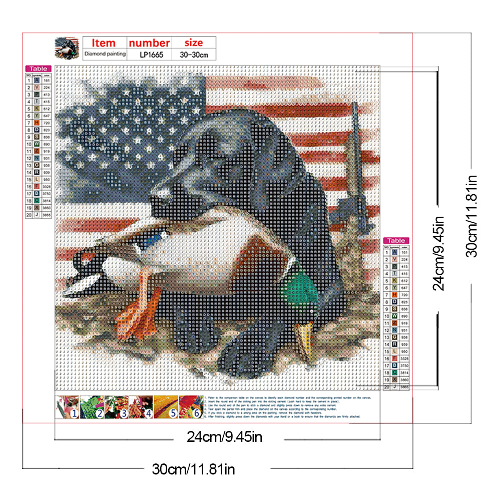 American Flag And Hound - Full Round Drill Diamond Painting 30*30CM