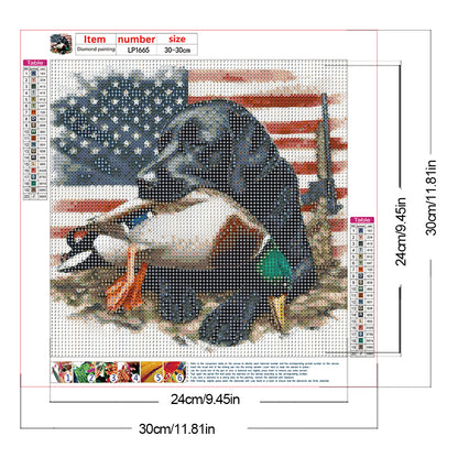 American Flag And Hound - Full Round Drill Diamond Painting 30*30CM