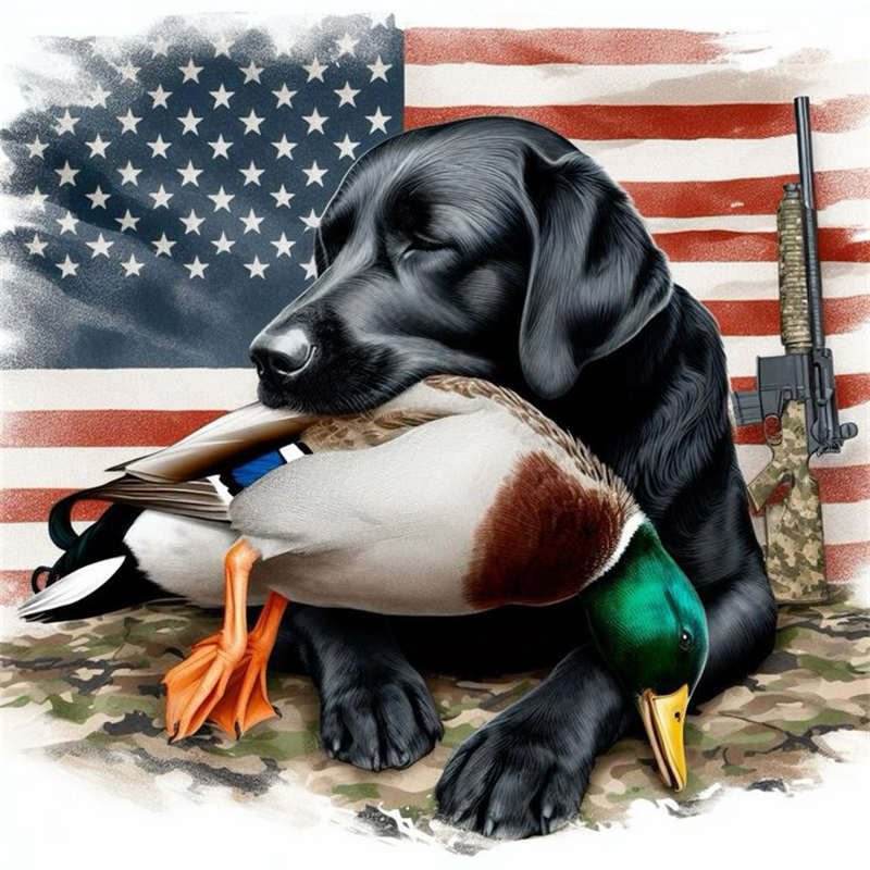 American Flag And Hound - Full Round Drill Diamond Painting 30*30CM