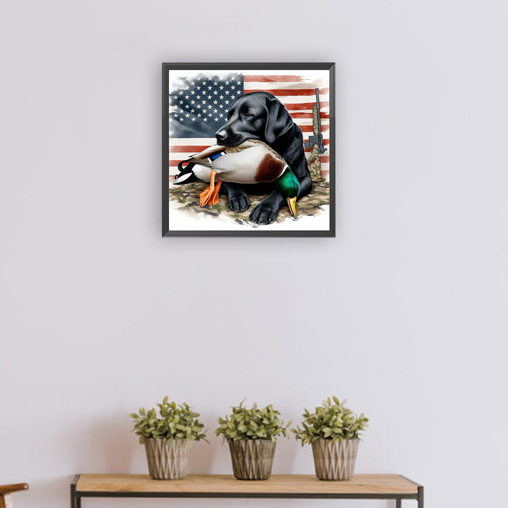 American Flag And Hound - Full Round Drill Diamond Painting 30*30CM