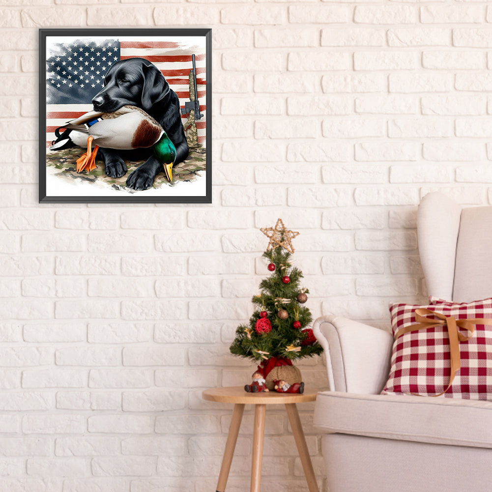 American Flag And Hound - Full Round Drill Diamond Painting 30*30CM