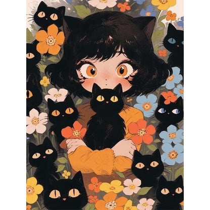 Black Cat And Cat Girl - 11CT Stamped Cross Stitch 45*60CM