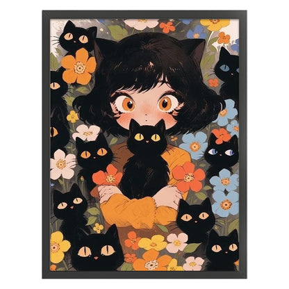 Black Cat And Cat Girl - 11CT Stamped Cross Stitch 45*60CM