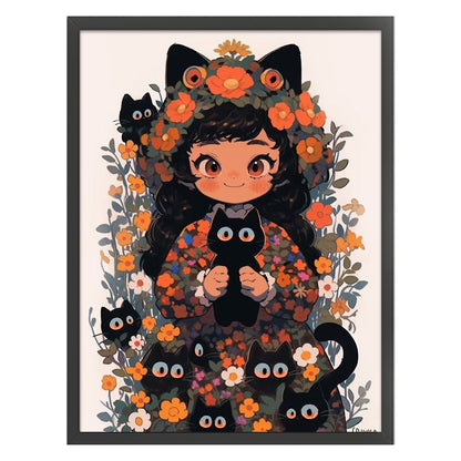 Black Cat And Cat Girl - 11CT Stamped Cross Stitch 45*60CM