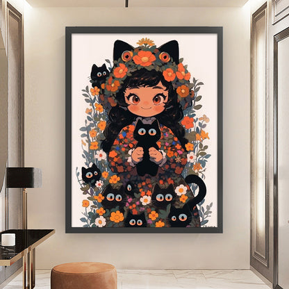 Black Cat And Cat Girl - 11CT Stamped Cross Stitch 45*60CM