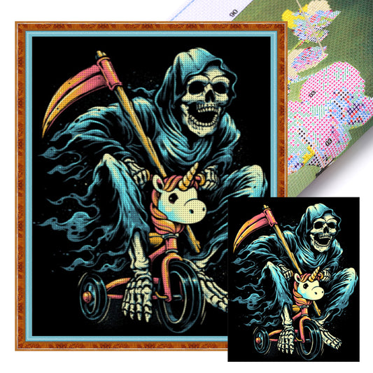 Skeleton Man Riding A Bicycle - 11CT Stamped Cross Stitch 45*55CM