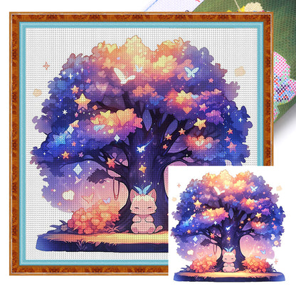 Cat Under Tree - 11CT Stamped Cross Stitch 50*50CM