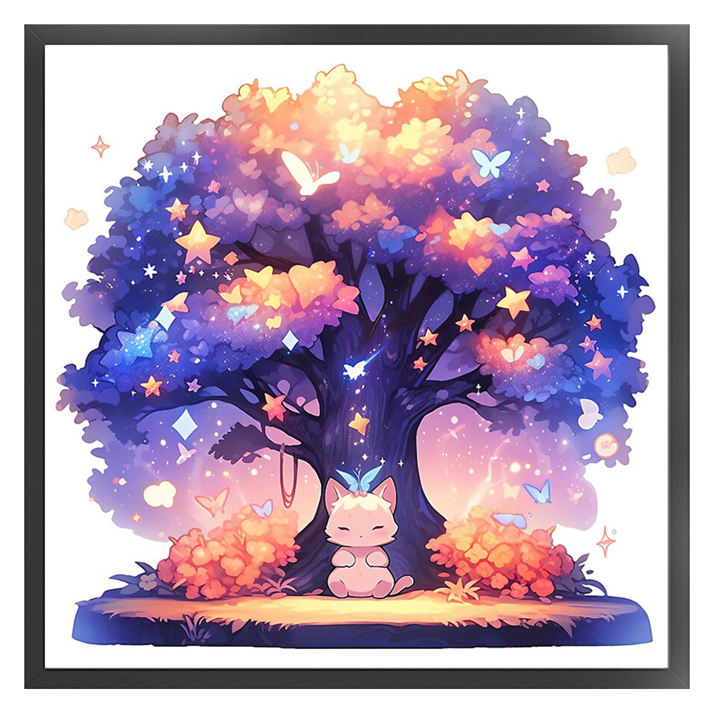 Cat Under Tree - 11CT Stamped Cross Stitch 50*50CM