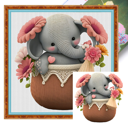 Elephant In Basket - 18CT Stamped Cross Stitch 30*30CM