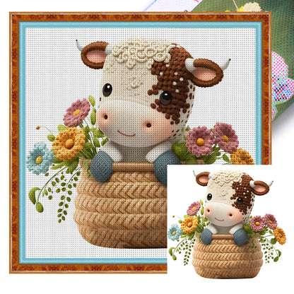 Cow In Basket - 18CT Stamped Cross Stitch 30*30CM