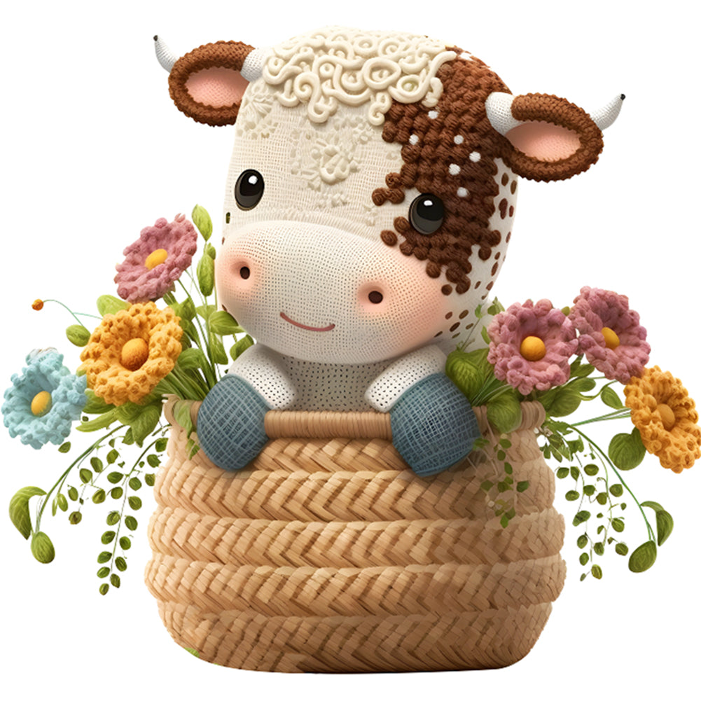 Cow In Basket - 18CT Stamped Cross Stitch 30*30CM
