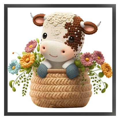 Cow In Basket - 18CT Stamped Cross Stitch 30*30CM