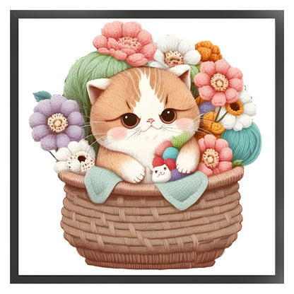 Cat In Basket - 18CT Stamped Cross Stitch 30*30CM