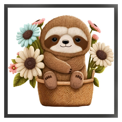 Sloth In Basket - 18CT Stamped Cross Stitch 30*30CM